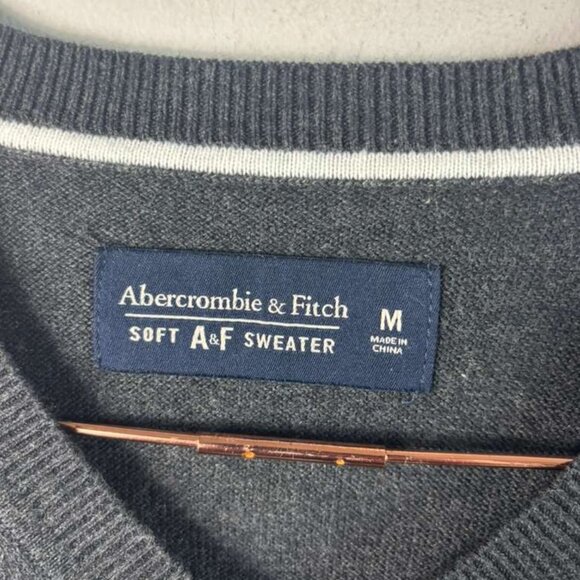 Abercrombie & Fitch Mens Minimalist Preppy Stretch Sweater Grey Size Medium - Picture 5 of 9